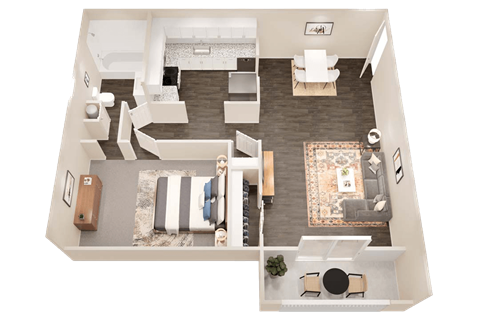 Floor plan for 1 bed, 1 bath, 675 sqft